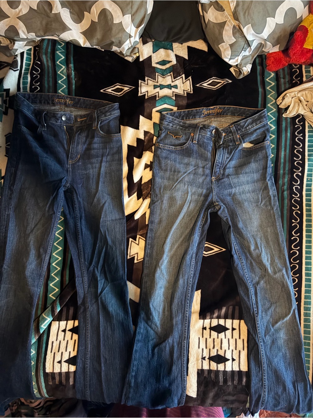 Women's Flare Denim Jeans in Dark Blue - Classic Wide Leg - Picture 4 of 4